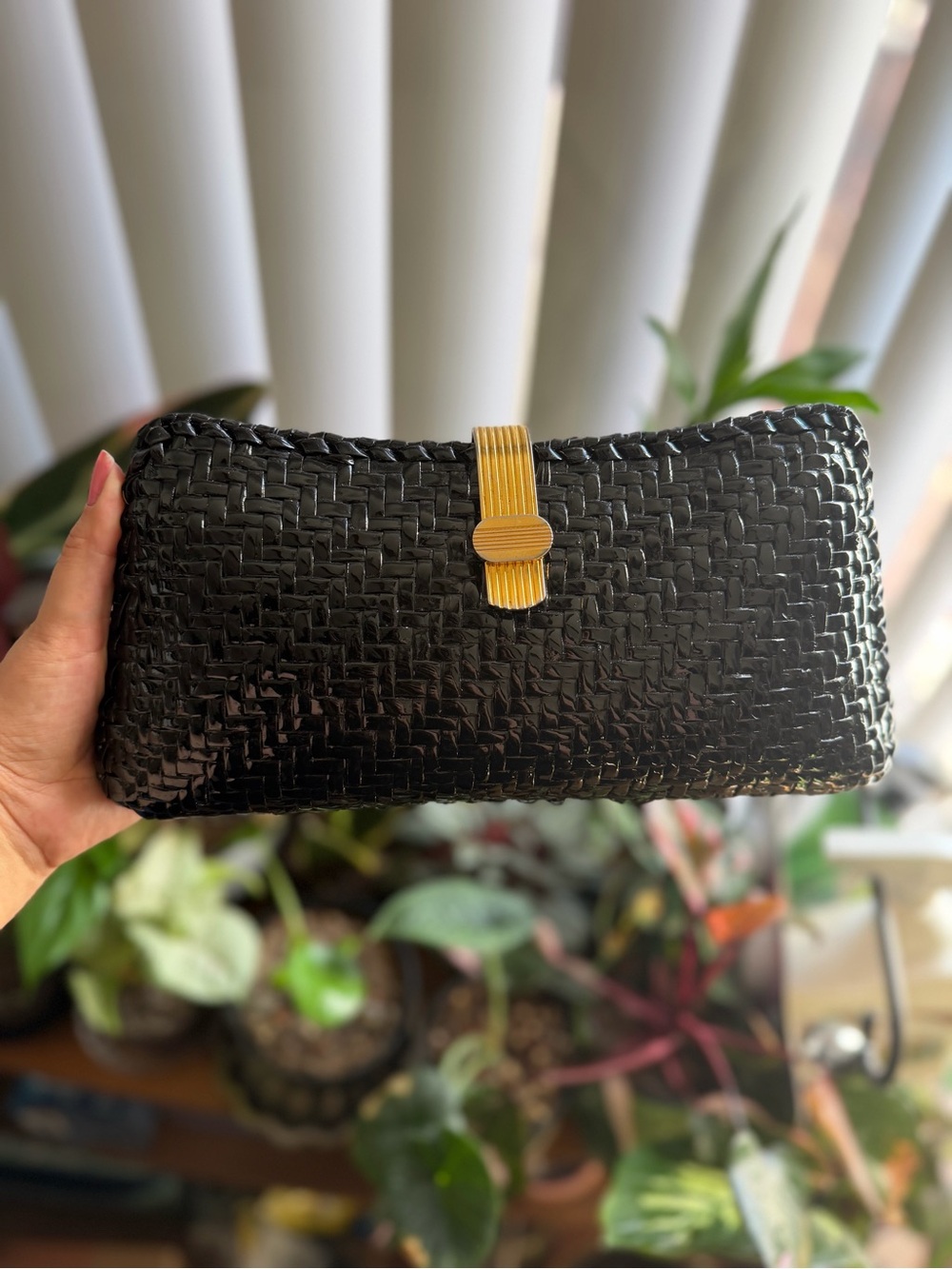 Vintage NORTSTORM Italy Clutch Black Gold Accent Wicker Weave Timeless Purse